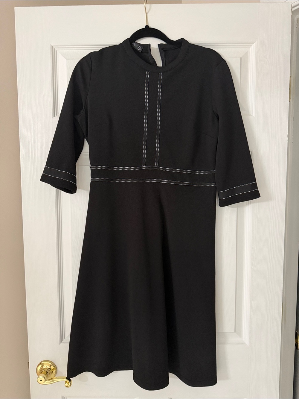 Girls' Black Fit & Flare Dress with Contrast Stitching